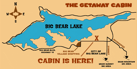 Map of the cabin next to Big Bear Lake